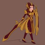  armor beauty_and_the_beast belle_(disney) brown_hair crossover dreemers league_of_legends leona_(league_of_legends) shield solo sword weapon 