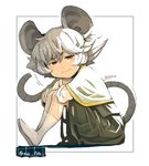  animal_ears capelet character_name daitai_konna_kanji grey_hair mouse_ears mouse_tail nazrin red_eyes short_hair sitting solo tail touhou twitter_username 