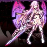  absurdres betonamin blush breasts commentary_request corruption dark_persona glowing glowing_eyes hair_ornament heterochromia highres living_armor living_clothes long_hair mechanical_wings medium_breasts nepgear neptune_(series) nipples pubic_tattoo purple_eyes purple_hair purple_sister pussy pussy_eating_monster red_eyes solo sword tattoo tears tentacles tongue tongue_out vaginal weapon wings 