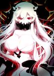  breasts cleavage collarbone covered_mouth dress horns huge_breasts kantai_collection kimura_shiki long_hair looking_at_viewer midway_hime red_eyes shinkaisei-kan solo twitter_username upper_body very_long_hair white_dress white_hair white_skin 