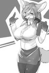  anthro big_breasts breasts canine clipboard clothing dog eyewear female glasses hair huge_breasts legwear long_hair looking_at_viewer mammal miniskirt monochrome open_mouth smile solo stockings teacher yoona 