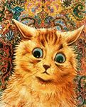  abstract_background ambiguous_gender brown_nose cat feline fur headshot_portrait license_info louis_wain mammal portrait public_domain reaction_image solo traditional_media_(artwork) tripping_balls whiskers worried yellow_fur 
