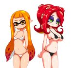  bikini blush breasts cleavage clothed clothing female green_eyes hair inkling looking_at_viewer nintendo octoling orange_eyes orange_hair pointy_ears red_hair splatoon swimsuit tentacle_hair tentacles unknown_artist video_games 