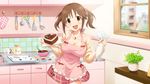  :d apron artist_request bare_shoulders blush breasts brown_eyes brown_hair cake chocolate covered_nipples cowboy_shot english food food_on_face heart-shaped_cake heart-shaped_food highres icing idolmaster idolmaster_cinderella_girls idolmaster_cinderella_girls_starlight_stage indoors jewelry jpeg_artifacts kitchen large_breasts looking_at_viewer measuring_cup mixing_bowl necklace official_art open_mouth pastry_bag plant potted_plant skirt sleeves_pushed_up smile solo star thighhighs totoki_airi twintails valentine whisk window 