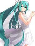  aqua_eyes aqua_hair bare_shoulders dress hatsune_miku headset isshiki_(ffmania7) long_hair smile solo twintails very_long_hair vocaloid white_dress 