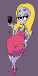  alcohol alien american_dad beverage blonde_hair cleavage clothed clothing dress female food hair lipstick roger_smith solo thick_thighs unknown_artist wide_hips 