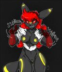  anthro black_background black_fur bottomless breasts bridge_piercing clothed clothing eeveelution facial_piercing female fingerless_gloves fur gloves grin hair half-dressed headband labret licorice_swirl lip_piercing muscular muscular_female nintendo nipple_piercing nipples nose_piercing pcaduck piercing pok&eacute;mon pussy red_hair red_sclera simple_background snakebite_piercing solo sound_effects standing teeth torn_clothing umbreon video_games white_eyes yellow_nipples yellow_pussy 