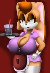  anthro beverage big_breasts breasts cleavage clothed clothing duzell erect_nipples female food huge_breasts nipples solo sonic_(series) vanilla_the_rabbit video_games waiter 