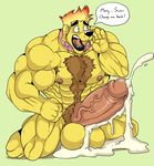  abs armpit_hair arody balls biceps big_balls big_muscles big_penis body_hair canine chest_hair collar cum huge_muscles humanoid_penis johnny_test johnny_test_(series) lips male mammal muscular nipples pecs penis pubes solo text thick_lips transformation 