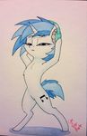  2015 blue_hair captainpudgemuffin cute cutie_mark equine female feral friendship_is_magic hair half-closed_eyes headphones horn mammal my_little_pony purple_eyes simple_background solo traditional_media_(artwork) unicorn vinyl_scratch_(mlp) watercolor_(artwork) white_background 