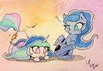  2015 ? ass_up blue_eyes captainpudgemuffin cute duo equine female feral friendship_is_magic hair horn mammal motion_lines multicolored_hair my_little_pony pink_eyes princess_celestia_(mlp) princess_luna_(mlp) simple_background text tongue tongue_out traditional_media_(artwork) underhoof watercolor_(artwork) winged_unicorn wings 