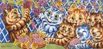  &gt;:3 ambiguous_gender blue_fur brown_fur cat detailed_background feline fruit fur grapes group holding leaf license_info louis_wain low_res mammal nude orange_fur painting_(artwork) public_domain semi-anthro signature smile traditional_media_(artwork) whiskers white_fur yellow_eyes 