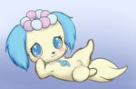  :3 blue_eyes blue_hair blush canine chibi delicious_(artist) dog female feral flower fur hair jewelpet looking_at_viewer lying mammal necklace on_back plant presenting presenting_pussy pussy sapphie sapphire_(jewelpet) smile solo spread_legs spreading yellow_fur 