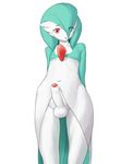  1boy artist_request balls erection foreskin gardevoir hair hair_over_eye looking_at_viewer male navel nintendo open_mouth partially_retracted_foreskin penis pok&eacute;mon pokemon red_eyes shiny_pok&eacute;mon simple_background solo uncut unknown_artist video_games wide_hips 