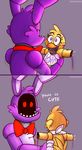  2015 animatronic anthro avian bib bird blush bonnie_(fnaf) bow_tie chica_(fnaf) chicken cute duo english_text feathers female five_nights_at_freddy&#039;s five_nights_at_freddy&#039;s_2 fur happy lagomorph machine male mammal open_mouth purple_eyes purple_fur rabbit red_bow red_eyes robot simple_background smile teeth text toy-bonnie video_games wires yellow_feathers 