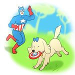  anne_kennel bow canine captain_america collar cute dog duo eyes_closed female feral feralized frisbee human male mammal marvel open_mouth pups_of_liberty smile star unknown_artist 