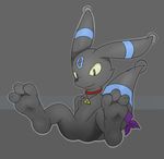  black_fur bluebeta canine ebonytheumbreon eeveelution featureless_crotch fur male mammal nintendo paws piercing pok&eacute;mon scarf simple_background solo triforce umbreon video_games 