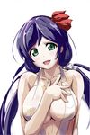  aegis_(nerocc) blush breasts commentary_request green_eyes highres large_breasts long_hair love_live! love_live!_school_idol_project open_mouth purple_hair simple_background smile solo toujou_nozomi twintails white_background 