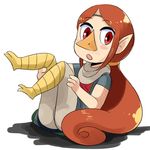 beak blush brown_hair featureless_crotch female hair medli nintendo open_mouth pointy_ears ponytail red_eyes rito simple_background solo the_legend_of_zelda unknown_artist video_games white_background wind_waker 