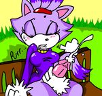 blaze_the_cat blush breasts clothing cum dickgirl drooling gloves intersex penis perverted_bunny saliva sonic_(series) sweat 
