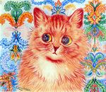  :&lt; abstract_background ambiguous_gender bust_portrait cat colored_pencil_(artwork) colorful countershading ears_up feline feral front_view fur inner_ear_fluff license_info looking_away louis_wain mammal nude orange_fur pointy_ears public_domain signature solo striped_fur stripes traditional_media_(artwork) tripping_balls whiskers worried yellow_eyes 