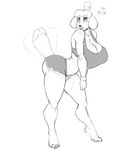  &lt;3 2015 animal_crossing anthro big_breasts big_butt blush breasts butt canine claws cleavage clothed clothing dog female huge_breasts isabelle_(animal_crossing) mammal nintendo open_mouth plankboy shorts simple_background skimpy sports_bra tailwag thick_thighs toe_claws video_games white_background 