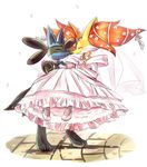  delphox konna-nani lucario petals pokemon pokemon_(game) princess_carry ribbon suit veil wedding_dress 
