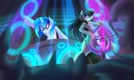  2015 black_hair blue_hair bow_tie cello concert equine eyewear falleninthedark female friendship_is_magic glasses glowing hair horn horse mammal musical_instrument my_little_pony octavia_(mlp) pony purple_eyes sunglasses underhoof unicorn vinyl_scratch_(mlp) 