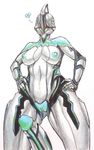  &lt;3 armor breasts disembodied_penis female hand_on_hip male nipples not_furry nyx_(warframe) penis pussy simple_background skinsuit tenno warframe white_background 