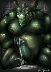  2014 anthro balls belly biceps big_belly big_muscles big_penis blush bristles chubby cum dragon erection horn male musclegut muscular muscular_male nipples nude pecs penis scales scalie solo teeth thick_penis uncut vein 