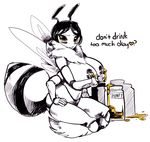  &lt;3 abdomen arthropod bee big_breasts blush breasts english_text female honey insect lactating looking_at_viewer monochrome multi_limb solo text unknown_artist 