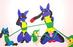  anthro bdsm bondage bonwolf bound canine fur hands_behind_back interspecies lucario male mammal mega_evolution mega_lucario nintendo penis pok&eacute;mon riolu size_difference small_dom_big_sub snivy spikes spread_legs spreading video_games vines 