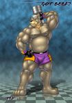  anthro barefoot bear biceps big_muscles black_nose blue_eyes braford brown_fur clothed clothing exercise fur gloves grey_fur hair half-dressed huge_muscles male mammal musclegut muscular nipples pecs shorts smile solo standing teeth topless vein weightlifting weights white_hair workout 