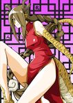  antlers braid breasts brown_hair china_dress chinese_clothes claws dragon_girl dragon_horns dragon_tail dress green_eyes hair_over_one_eye horns leg_lift long_hair monster_girl monster_musume_no_iru_nichijou pointy_ears ryuu-jin_(monster_musume) s-now scales side_slit signature single_braid sleeveless slit_pupils small_breasts solo tail very_long_hair 