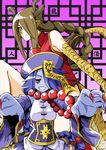  antlers beads blue_hair blue_skin braid breasts brown_hair china_dress chinese_clothes claws detached_sleeves dragon_girl dragon_horns dragon_tail dress fingernails green_eyes grin hair_over_one_eye hat horns jiangshi long_hair medium_breasts monster_girl monster_musume_no_iru_nichijou multiple_girls nail_polish ofuda pointy_ears prayer_beads red_eyes red_nails ryuu-jin_(monster_musume) s-now scales sharp_fingernails shiishii side_slit signature single_braid slit_pupils smile tail very_long_hair 