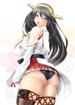  ass ayato bare_shoulders black_hair black_panties blush breasts brown_eyes detached_sleeves hairband haruna_(kantai_collection) highres japanese_clothes kantai_collection lace lace-trimmed_panties large_breasts long_hair nontraditional_miko open_mouth panties plump remodel_(kantai_collection) solo underwear 