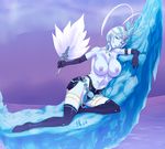  blue blue_eyes blue_hair blue_legwear blue_skin breasts elbow_gloves fan gloves highres ice jt_dong-agyoku large_breasts looking_at_viewer nipples parted_lips short_hair solo thighhighs topless 