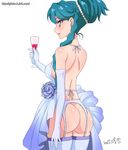  aqua_hair ass backless_outfit bad_id bad_pixiv_id blue_eyes breasts dated elbow_gloves ginko_(silver_fox) gloves go!_princess_precure kaidou_minami large_breasts long_hair precure sideboob simple_background solo watermark web_address white_background 