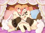  :p aqua_eyes barefoot bed feet highres lying multiple_girls open_mouth orange_hair pillow pov_feet red_eyes short_hair siblings sisters soles stuffed_animal stuffed_toy toenail_polish toes tongue tongue_out twins 