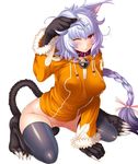  animal_ears blush cat_ears cat_paws cat_tail character_request crakul curvy female lilith-soft neko_mimi nobushito_kuro paws simple_background solo tail taimanin_asagi taimanin_asagi_battle_arena thighhighs 