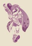  bike_shorts bleedman domino_mask ink_tank_(splatoon) inkling mask monochrome sepia shoes sneakers solo splatoon_(series) splatoon_1 splattershot_(splatoon) super_soaker tentacle_hair wrist_cuffs 