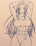  abs breasts chiba_toshirou highres ink_(medium) jennifer_walters large_breasts leotard long_hair marvel monochrome muscle muscular_female she-hulk skin_tight smile solo traditional_media 