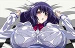  blush bra breasts female hair_ribbon huge_breasts long_hair looking_at_viewer lying on_back open_mouth purple_hair red_eyes ribbon school_uniform screencap see-through seikon_no_qwaser solo stitched underwear upper_body wet yamanobe_tomo 