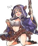  :o bandeau bandolier bangs blush breasts brown_eyes camieux character_name cleavage draph full_body granblue_fantasy grey_hair gun handgun holding holding_gun holding_weapon hood horns kino_(a_kino) kneeling large_breasts long_hair long_sleeves looking_at_viewer low_twintails navel open_mouth revolver simple_background sketch solo strapless tears trigger_discipline twintails v-shaped_eyebrows weapon white_background wide_sleeves 