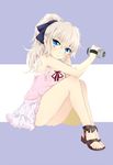 bba1985 blue_eyes camcorder casual charlotte_(anime) long_hair ponytail sandals silver_hair solo toenails toes tomori_nao 
