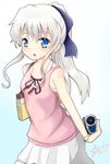  bag blue_eyes camcorder casual charlotte_(anime) highres long_hair ponytail ryuu_(pikagomi) silver_hair solo tomori_nao 