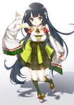  black_hair breasts dabadhi detached_sleeves hair_ornament hair_tubes highres japanese_clothes kantai_collection long_hair looking_at_viewer medium_breasts mizuho_(kantai_collection) smile solo very_long_hair 