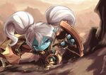  armor blue_skin league_of_legends long_hair pointy_ears poppy shield tie_baihe twintails weapon white_hair yordle 