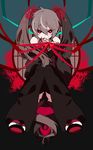  alternate_color bare_shoulders detached_sleeves grey_hair hatsune_miku higanbana_miku highres long_hair looking_at_viewer nail_polish necktie ponita red_eyes red_nails ribbon sleeveless solo twintails very_long_hair vocaloid 