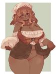  7010 big_breasts bottomless breasts brown_fur chest_tuft cleavage clothed clothing clothing_lift fur hair jewelry kemono lagomorph long_ears looking_at_viewer maid_uniform mammal necklace rabbit simple_background skirt skirt_lift slightly_chubby tuft uniform 